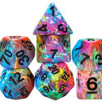 Multi-Colour Mix Pattern Dice 7-Dice Set w/Black Dnd Dice Resin