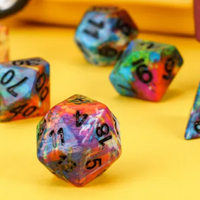 Multi-Colour Mix Pattern Dice 7-Dice Set w/Black Dnd Dice Resin