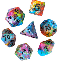 Multi-Colour Mix Pattern Dice 7-Dice Set w/Black Dnd Dice Resin
