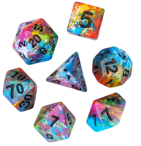 Multi-Colour Mix Pattern Dice 7-Dice Set w/Black Dnd Dice Resin