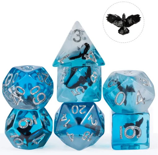 Eagle Dice 7-Dice Set Blue w/ Black Eagle Inside Dnd Dice Set