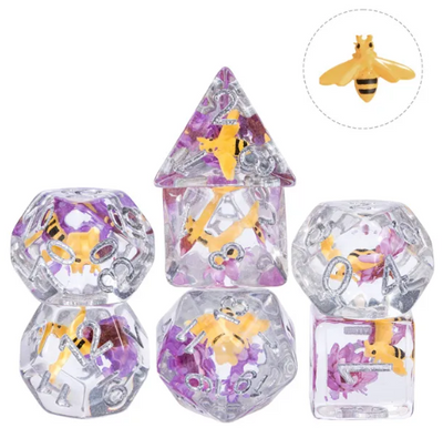 Bees Dice 7-Dice Set Pink w/ Yellow Bee Inside Dnd Dice Set