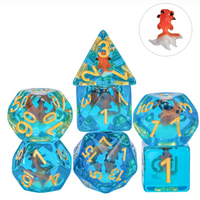 Goldfish Dice 7-Dice Set Blue w/ Goldfish Inside Dnd Dice Set