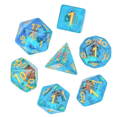 Goldfish Dice 7-Dice Set Blue w/ Goldfish Inside Dnd Dice Set