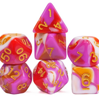 Pink/Red/White\Orange  Blend Dice 7-Dice Set w/Gold Dnd Dice Acrylic