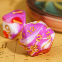 Pink/Red/White\Orange  Blend Dice 7-Dice Set w/Gold Dnd Dice Acrylic