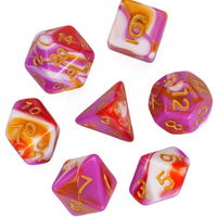 Pink/Red/White\Orange  Blend Dice 7-Dice Set w/Gold Dnd Dice Acrylic