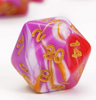Pink/Red/White\Orange  Blend Dice 7-Dice Set w/Gold Dnd Dice Acrylic