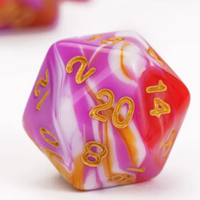 Pink/Red/White\Orange  Blend Dice 7-Dice Set w/Gold Dnd Dice Acrylic