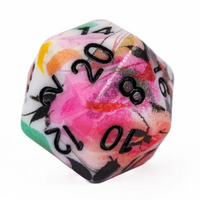White Multi-Colour Mix Pattern Dice 7-Dice Set w/Black Dnd Dice Resin