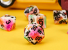 White Multi-Colour Mix Pattern Dice 7-Dice Set w/Black Dnd Dice Resin