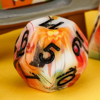 White Multi-Colour Mix Pattern Dice 7-Dice Set w/Black Dnd Dice Resin