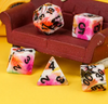 White Multi-Colour Mix Pattern Dice 7-Dice Set w/Black Dnd Dice Resin
