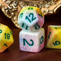 Pastel Multi-Colour Mix Pattern Dice 7-Dice Set w/Green Dnd Dice Resin