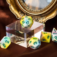 Pastel Multi-Colour Mix Pattern Dice 7-Dice Set w/Green Dnd Dice Resin