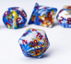 Fancy Multi-Colour Mix Pattern Dice 7-Dice Set w/Red Dnd Dice Resin