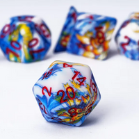 Fancy Multi-Colour Mix Pattern Dice 7-Dice Set w/Red Dnd Dice Resin