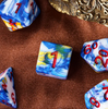 Fancy Multi-Colour Mix Pattern Dice 7-Dice Set w/Red Dnd Dice Resin