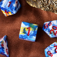 Fancy Multi-Colour Mix Pattern Dice 7-Dice Set w/Red Dnd Dice Resin