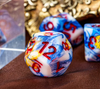 Fancy Multi-Colour Mix Pattern Dice 7-Dice Set w/Red Dnd Dice Resin