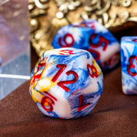 Fancy Multi-Colour Mix Pattern Dice 7-Dice Set w/Red Dnd Dice Resin