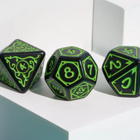 Green Druid Pattern 7-Dice Set DND RPG Dice Black Druid Dice Set