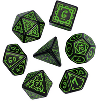 Green Druid Pattern 7-Dice Set DND RPG Dice Black Druid Dice Set