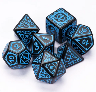 Blue Druid Pattern 7-Dice Set DND RPG Dice Black Druid Dice Set