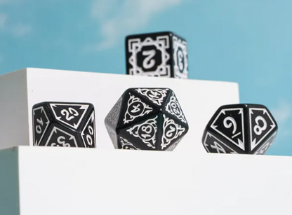 White Druid Pattern 7-Dice Set DND RPG Dice Black Druid Dice Set
