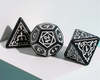 White Druid Pattern 7-Dice Set DND RPG Dice Black Druid Dice Set
