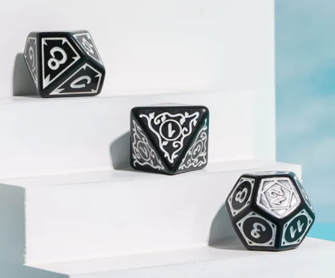 White Druid Pattern 7-Dice Set DND RPG Dice Black Druid Dice Set
