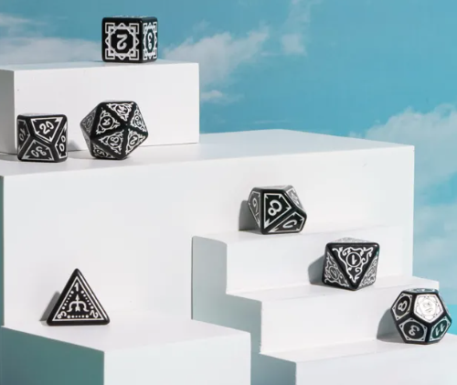 White Druid Pattern 7-Dice Set DND RPG Dice Black Druid Dice Set