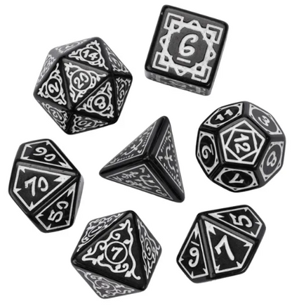 White Druid Pattern 7-Dice Set DND RPG Dice Black Druid Dice Set