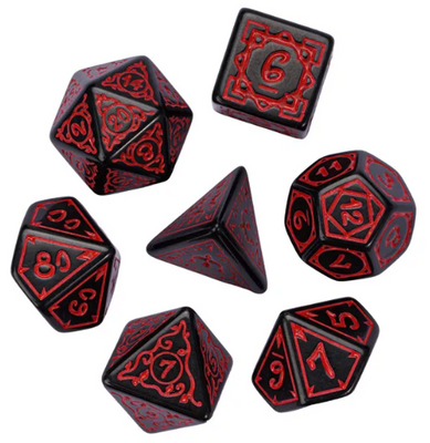Red Druid Pattern 7-Dice Set DND RPG Dice Black Druid Dice Set