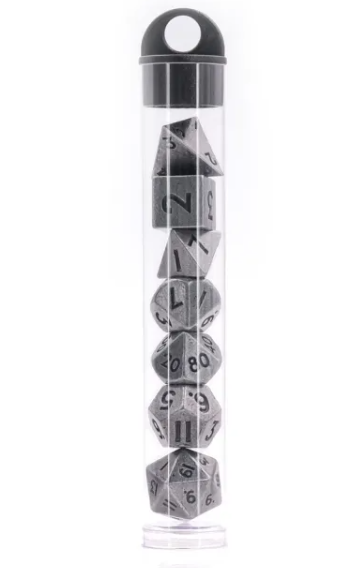 Basic Silver Mini Metal Dice Ancient Effect | (10mm to 15mm) 7-Dice Udixi RPG
