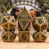 Basic Gold Mini Metal Dice Ancient Effect | (10mm to 15mm) 7-Dice Udixi RPG