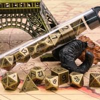 Basic Gold Mini Metal Dice Ancient Effect | (10mm to 15mm) 7-Dice Udixi RPG