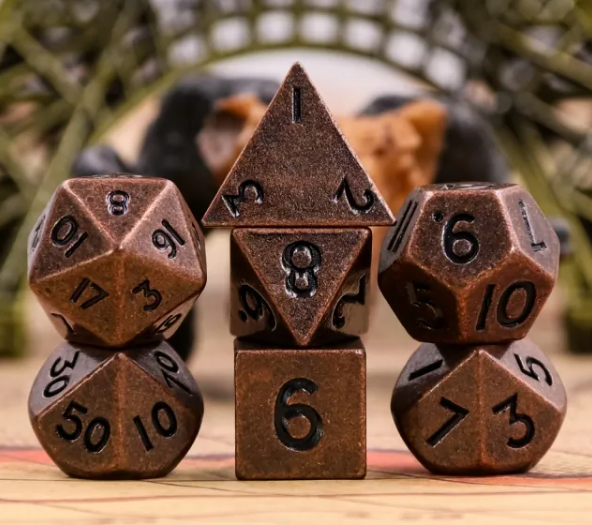 Basic Copper Mini Metal Dice Ancient Effect | (10mm to 15mm) 7-Dice Udixi RPG