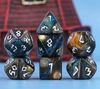 Night Walker Dice 7-Dice Set | Blue and Bronze Glitter Primitive Font