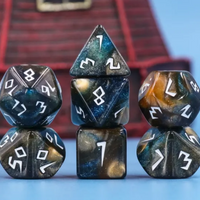 Night Walker Dice 7-Dice Set | Blue and Bronze Glitter Primitive Font