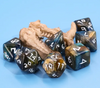 Night Walker Dice 7-Dice Set | Blue and Bronze Glitter Primitive Font