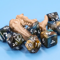 Night Walker Dice 7-Dice Set | Blue and Bronze Glitter Primitive Font