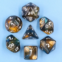 Night Walker Dice 7-Dice Set | Blue and Bronze Glitter Primitive Font
