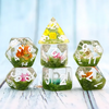 Flower on Grass Dice 7-Dice Set | White Numbers Dnd Resin Set