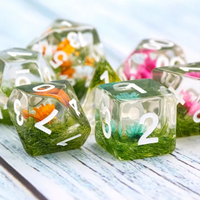 Flower on Grass Dice 7-Dice Set | White Numbers Dnd Resin Set