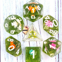 Flower on Grass Dice 7-Dice Set | White Numbers Dnd Resin Set