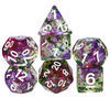 Green & Purple 7-Dice Set | Swirl Foil Series Dice Semi-Translucent