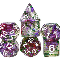 Green & Purple 7-Dice Set | Swirl Foil Series Dice Semi-Translucent