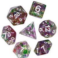 Green & Purple 7-Dice Set | Swirl Foil Series Dice Semi-Translucent