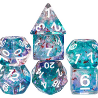 Blue & Teal 7-Dice Set | Swirl Foil Series Dice Semi-Translucent